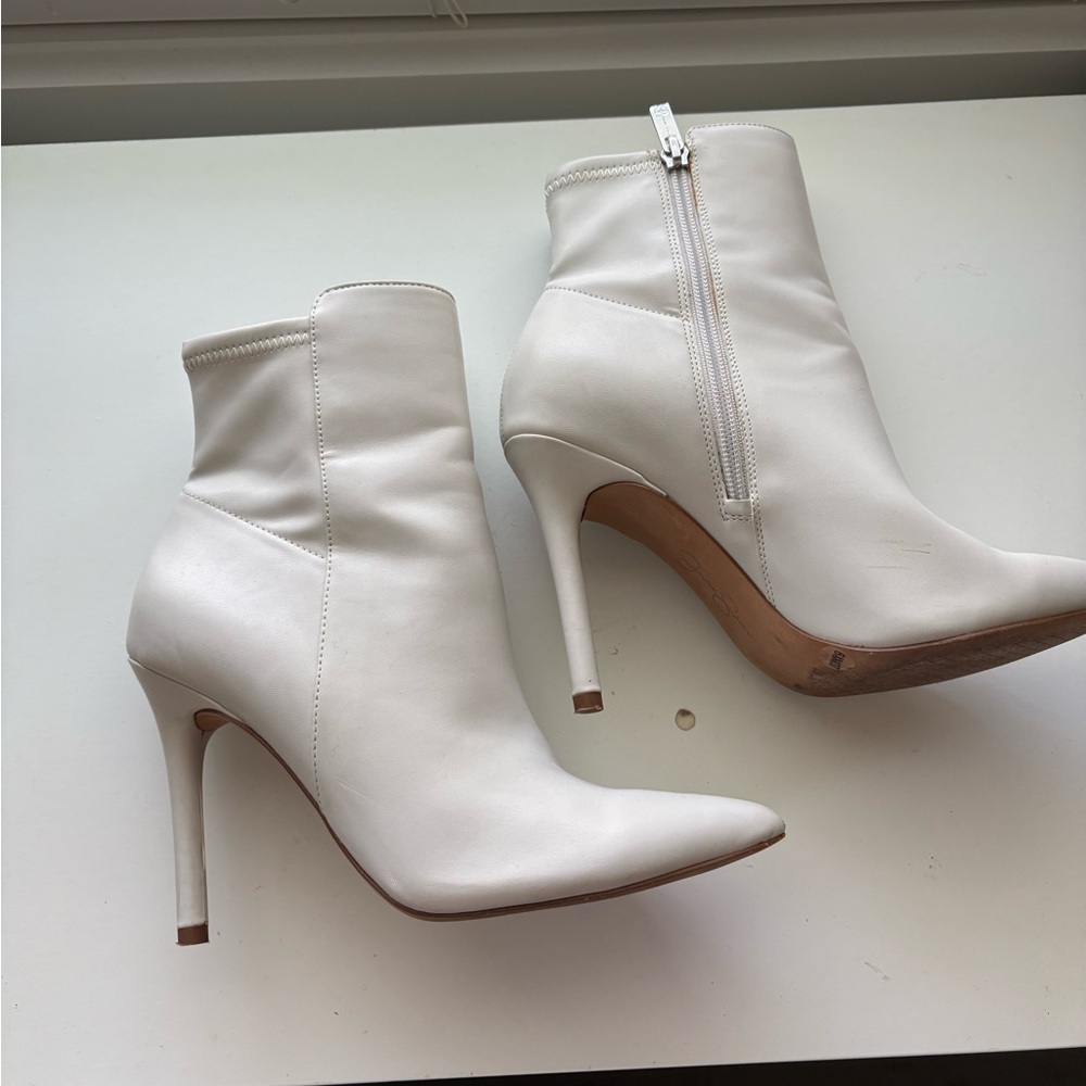 Jessica Simpson white pointed toe stiletto zippered ankle boots booties heels - Picture 4 of 13